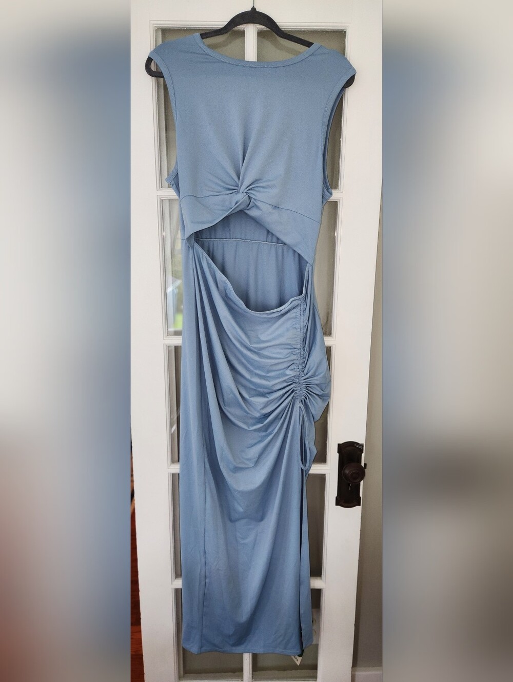 Halara NWT Sleeveless Knot-Front Cutout Maxi Dress in Light Blue